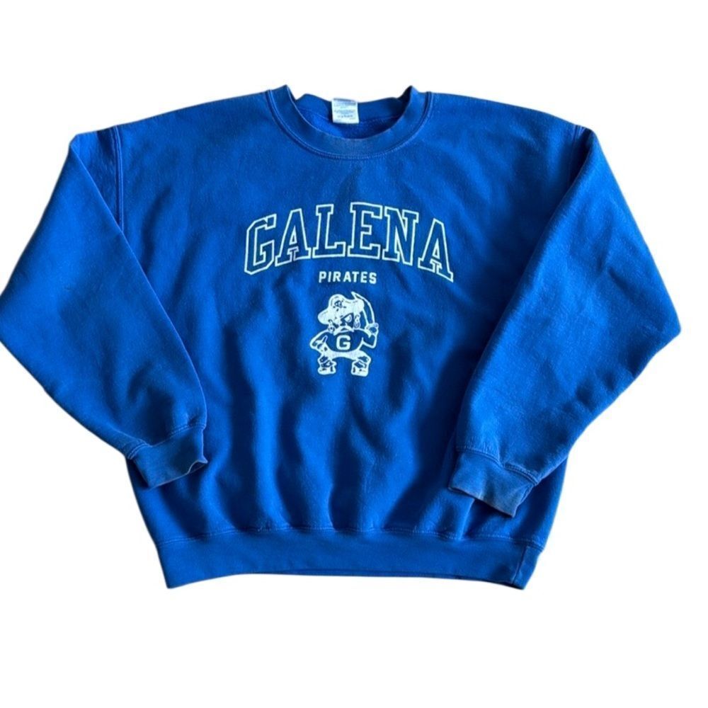 Y2K vintage Galena Pirates Illinois Blue Crewneck Graphic Sweatshirt Large